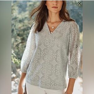 J. Jill women's zinc-grey v-neck lined body floral lace top Size Medium Tall